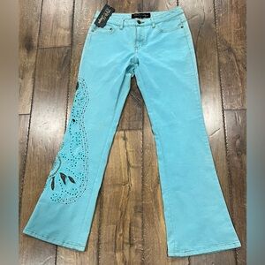 TKC DESIGNS Beaded Medium Washed light Blue Jeans Sz 8, Beads Stones BOHO NWT